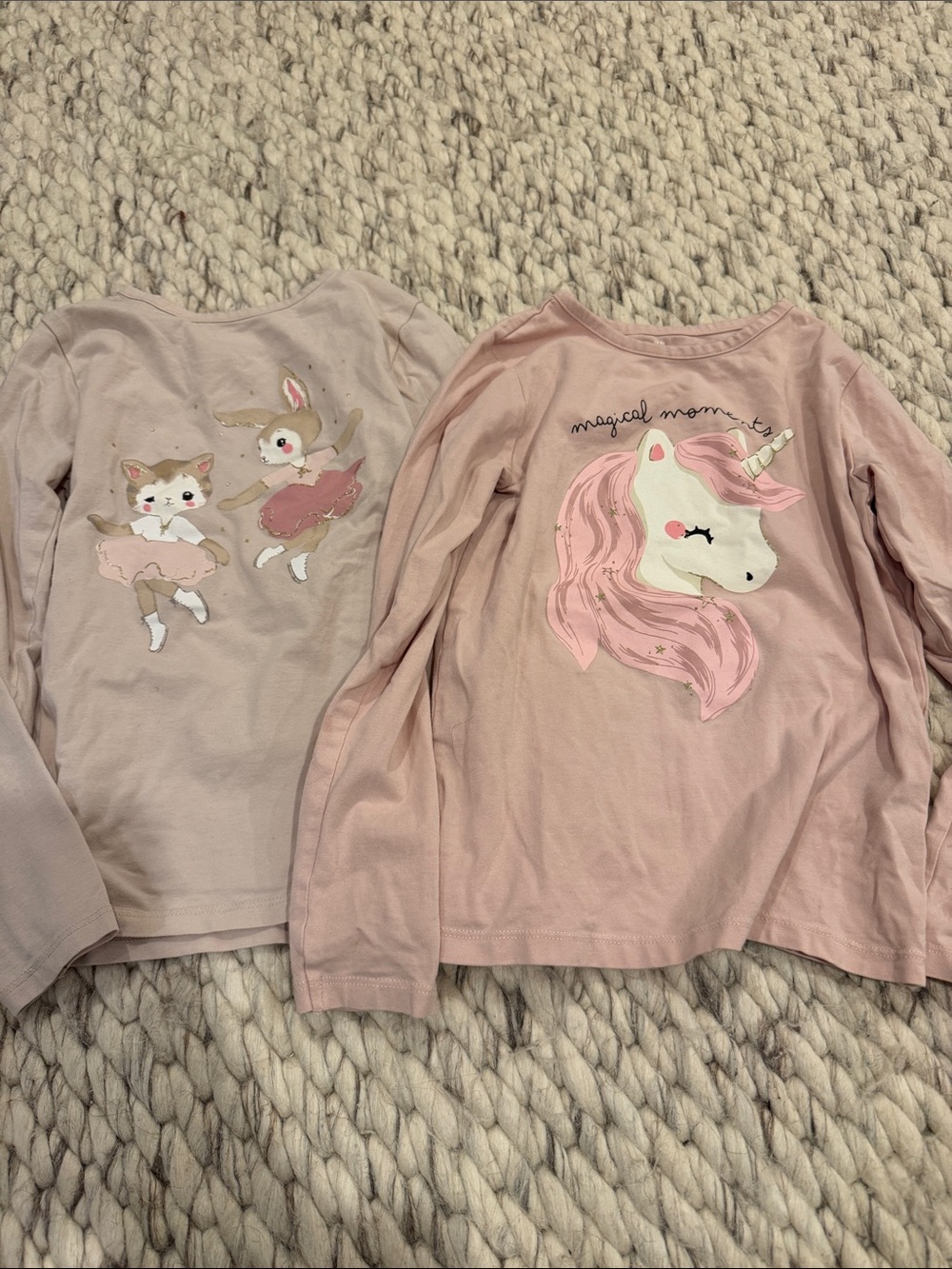 H&M Girls Light Pink Graphic Long-Sleeve Tops Unicorn & Ballet Animals